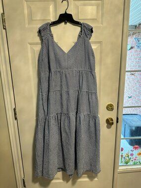 Old Navy Blue and White Gingham Tiered Maxi Dress